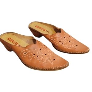 Pikolinos Punched Leather Slip On Mules Western Boho EU 36 / US 6 Tan Brown